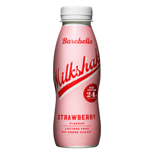 Foto van BAREBELLS Milkshake protein strawberry op witte achtergrond