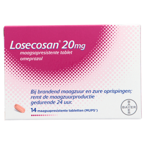 Foto van Losecosan Tablet brandend maagzuur op witte achtergrond