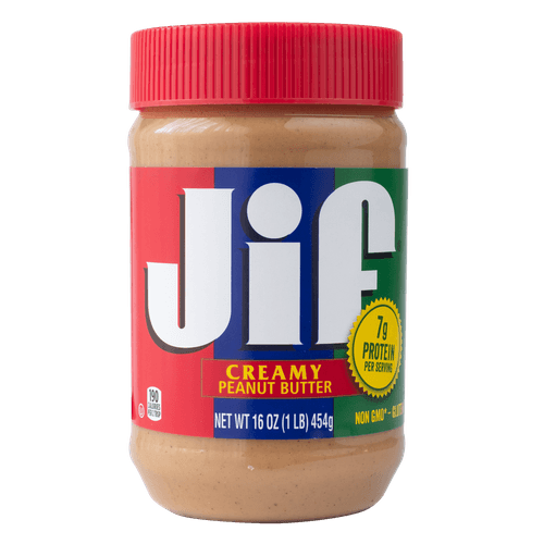 Foto van Jif Creamy peanut butter op witte achtergrond