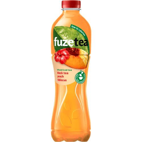 Foto van Fuze tea Ice tea peach hibiscus op witte achtergrond