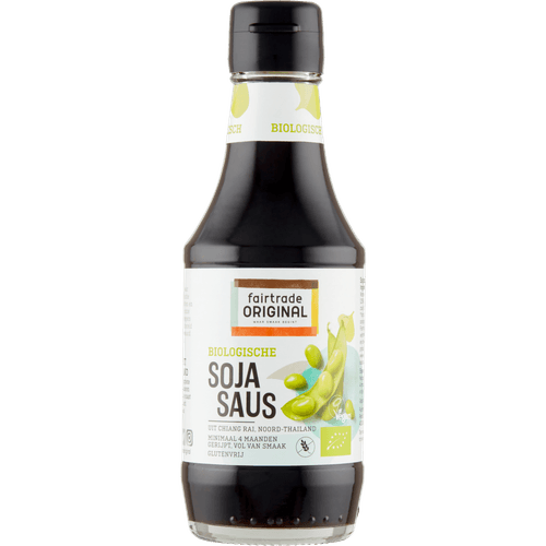 Foto van Fairtrade Sojasaus biologisch op witte achtergrond