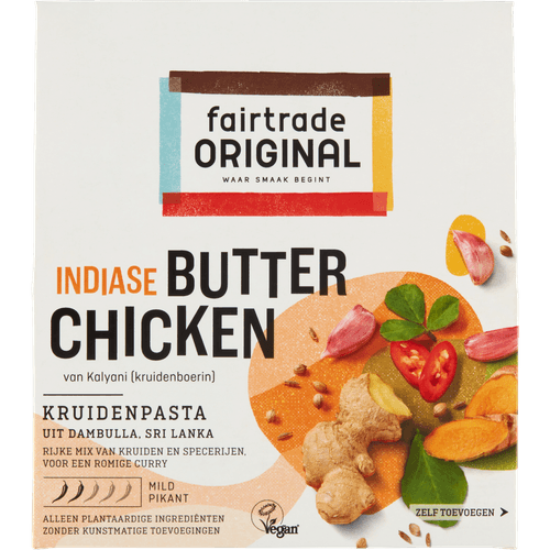 Foto van Fairtrade Kruidenpasta indiase butter chicken op witte achtergrond