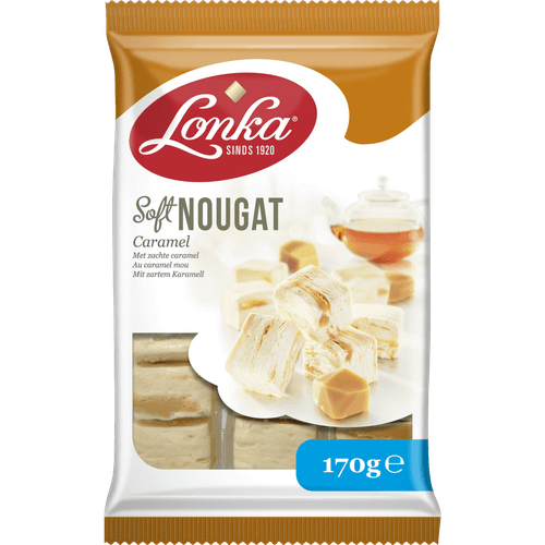 Foto van Lonka Soft nougat caramel op witte achtergrond