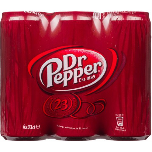 Foto van Dr Pepper Regular 6x33 cl op witte achtergrond