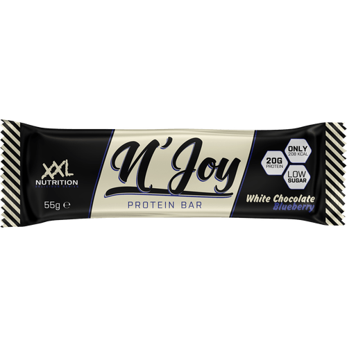 Foto van XXL Nutrition Njoy bar white chocolate-blueberry op witte achtergrond