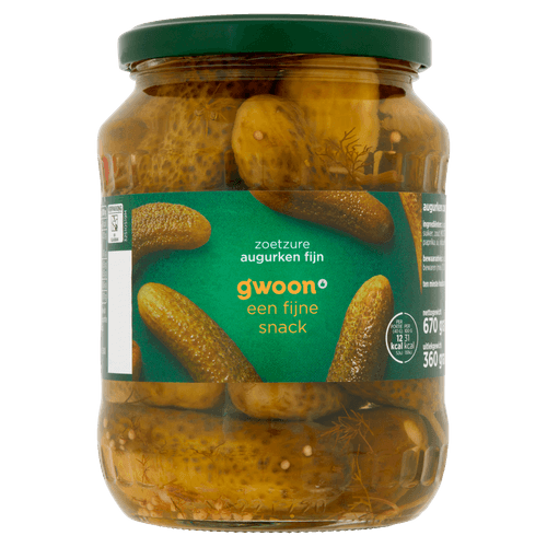 Foto van G'woon Augurken fijn zoetzuur op witte achtergrond