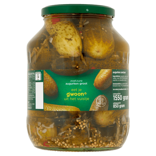 Foto van G'woon Augurken zoetzuur op witte achtergrond