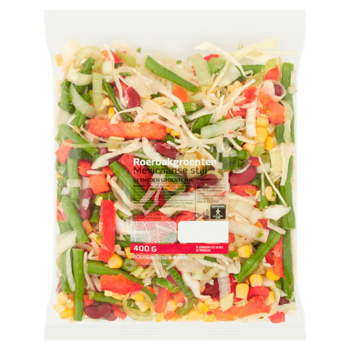 Foto van Roerbakgroente mexicaanse stijl op witte achtergrond