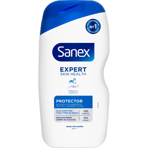 Foto van Sanex Douchegel expert skin health protector op witte achtergrond