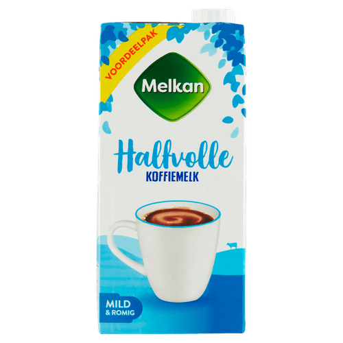 Foto van Melkan Koffiemelk halfvol op witte achtergrond