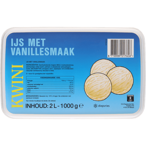 Foto van Kwini Dessertijs vanille op witte achtergrond