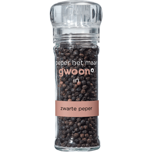 Foto van G'woon Pepermolen zwart op witte achtergrond