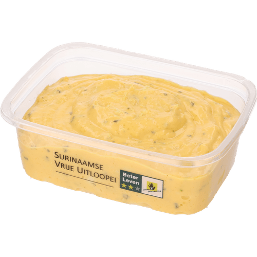 Foto van 1 de Beste Surinaamse vrije uitloopei salade op witte achtergrond