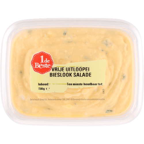 Foto van 1 de Beste Vrije uitloopei bieslook salade op witte achtergrond