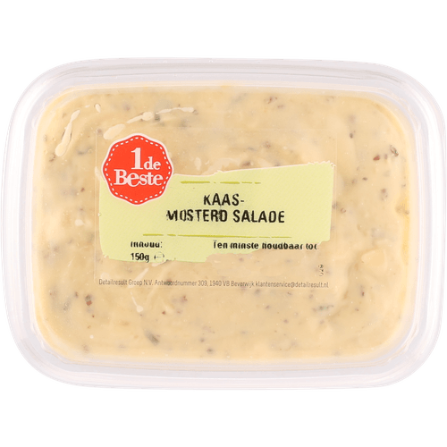 Foto van 1 de Beste Kaas-mosterd salade op witte achtergrond