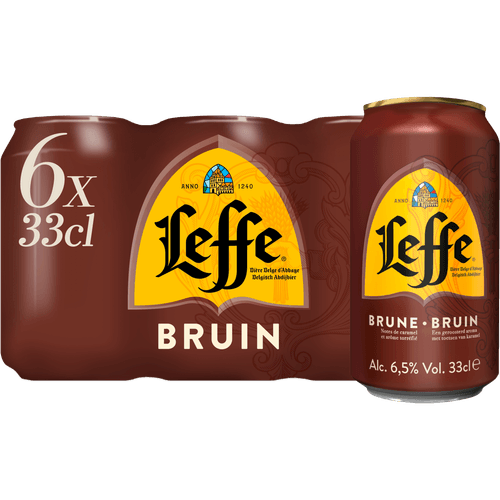 Foto van Leffe Bruin 6x33 cl op witte achtergrond