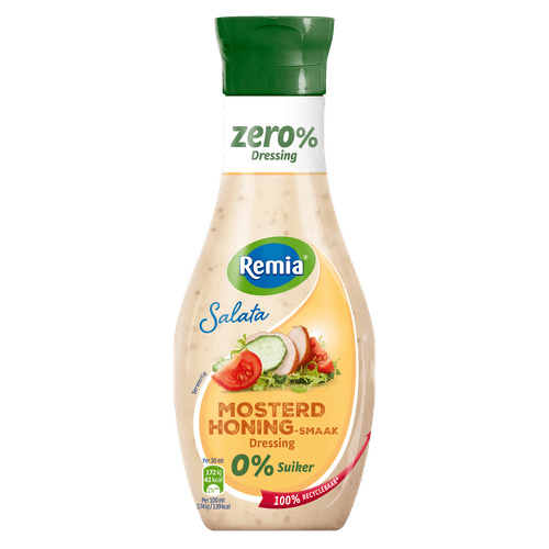 Foto van Remia Dressing salata zero honing-mosterd op witte achtergrond