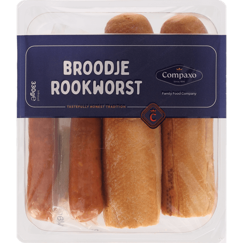 Foto van Compaxo Broodje rookworst op witte achtergrond