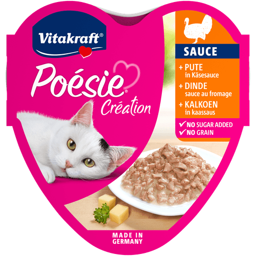 Foto van Vitakraft Kattenvoer poesie kalkoen in kaassaus op witte achtergrond