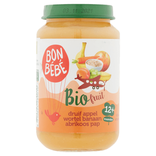 Foto van Bonbébé F1201 bio druif app wort banaan pap op witte achtergrond