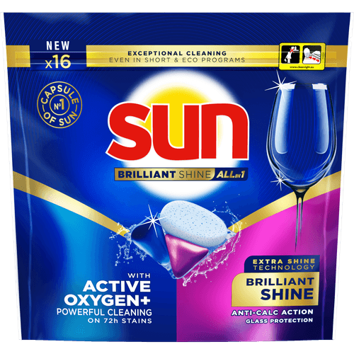 Foto van Sun Vaatwastabletten brilliant shine op witte achtergrond