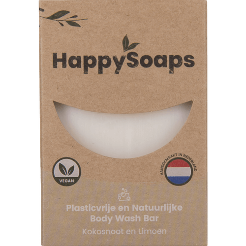 Foto van Happysoaps Body bar kokos limoen op witte achtergrond