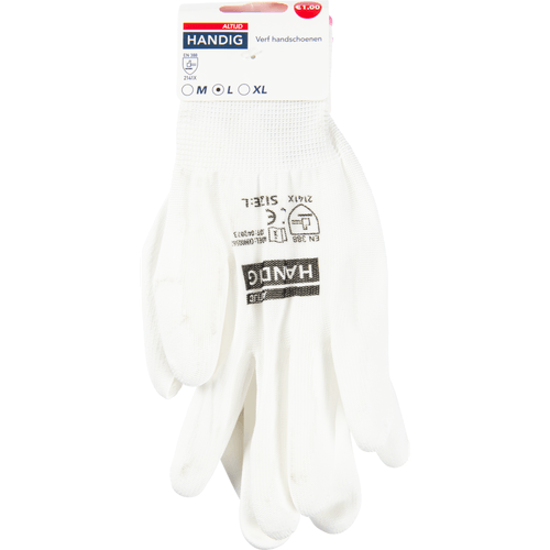 Foto van Altijd handig Verf handschoenen 3 maten wit op witte achtergrond