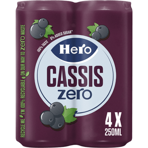 Foto van Hero Cassis 4x25 cl op witte achtergrond