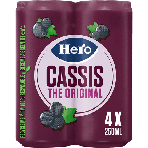 Foto van Hero Cassis 4x25 cl op witte achtergrond