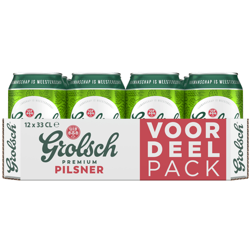 Foto van Grolsch Premium pilsner 12x33 cl op witte achtergrond