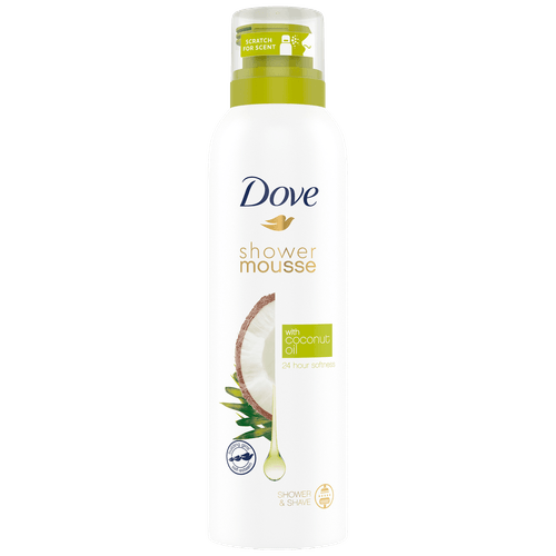 Foto van Dove Doucheschuim coconut oil cacao op witte achtergrond