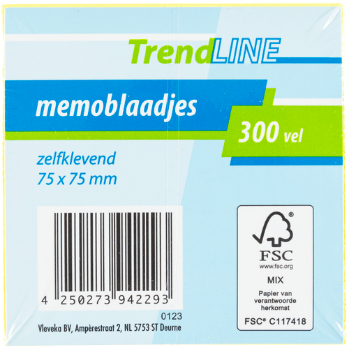 Foto van Sorbo Memoblaadjes 75x75mm geel op witte achtergrond