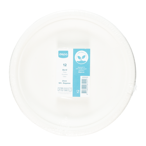 Foto van Bord bagasse rond 23cm op witte achtergrond