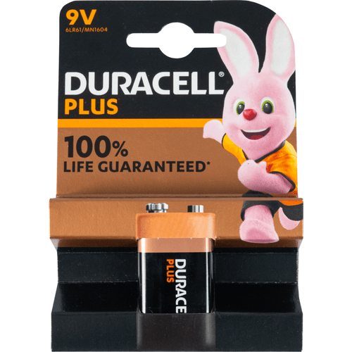 Foto van Duracell Batterij alka plus 9 volt op witte achtergrond
