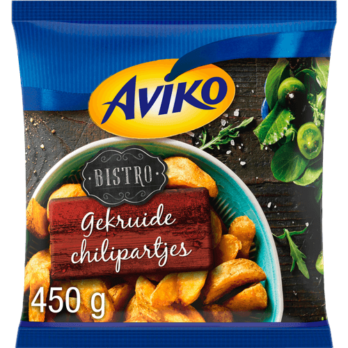 Foto van Aviko Gekruide Aardappel Chili Partjes op witte achtergrond