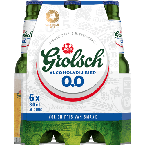 Foto van Grolsch Premium pilsener 0.0 % op witte achtergrond