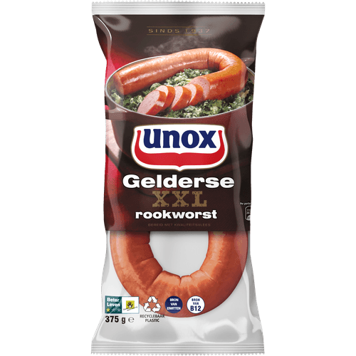 Foto van Unox Gelderse rookworst op witte achtergrond