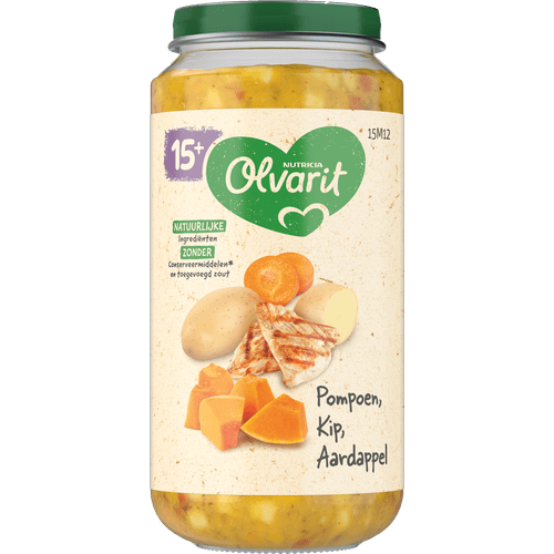 Foto van Olvarit 15m12 pompoen-kip-aardappel op witte achtergrond