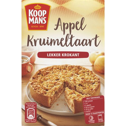 Foto van Koopmans Appel kruimeltaart mix op witte achtergrond