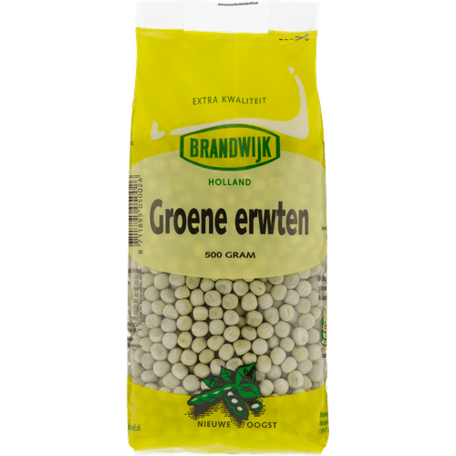 Foto van Brandwijk Groene erwten op witte achtergrond