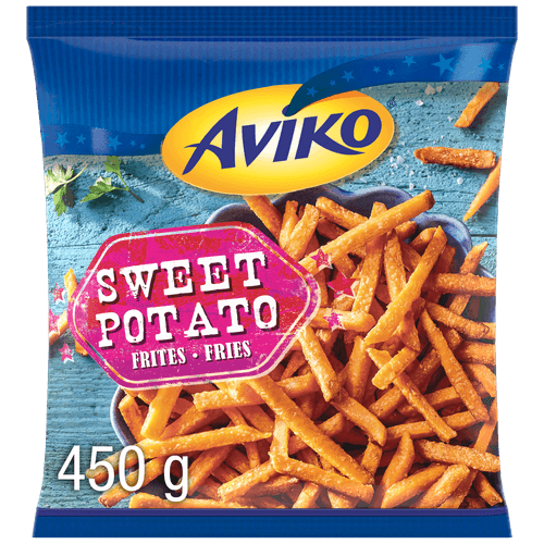 Foto van Aviko Zoete Aardappel Friet op witte achtergrond