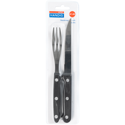 Foto van Altijd handig Steakmes en vork set op witte achtergrond