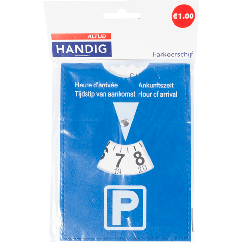 Foto van Altijd handig Parkeerschijf blauw 11x15cm op witte achtergrond
