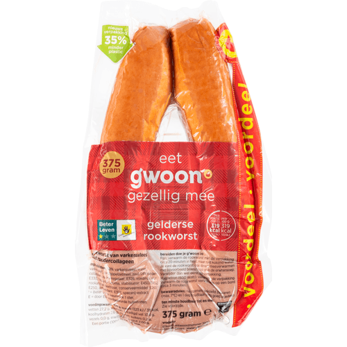 Foto van G'woon Gelderse rookworst op witte achtergrond