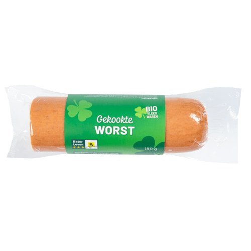 Foto van Bio Gekookte worst op witte achtergrond