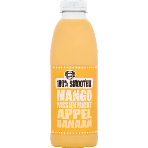 Foto van Fruity Smoothie 100% smoothie mango op witte achtergrond
