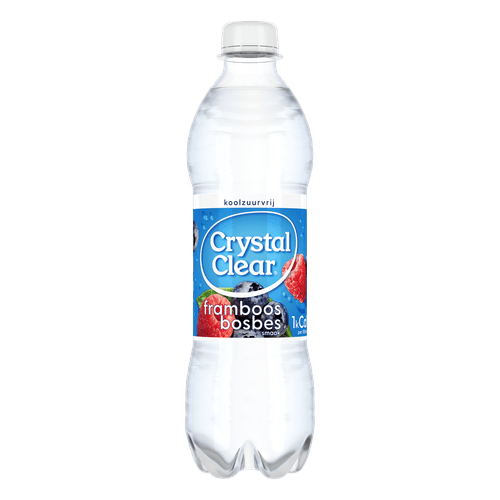 Foto van Crystal Clear Non sparkling raspberry blueberry op witte achtergrond