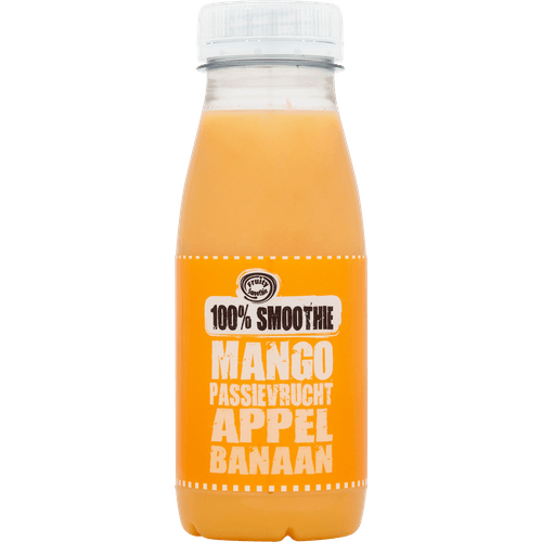 Foto van Fruity Smoothie 100% smoothie mango op witte achtergrond