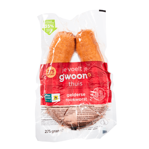 Foto van G'woon Gelderse rookworst op witte achtergrond