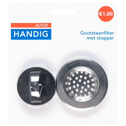 Foto van Altijd handig Gootsteenfilter met stopper op witte achtergrond